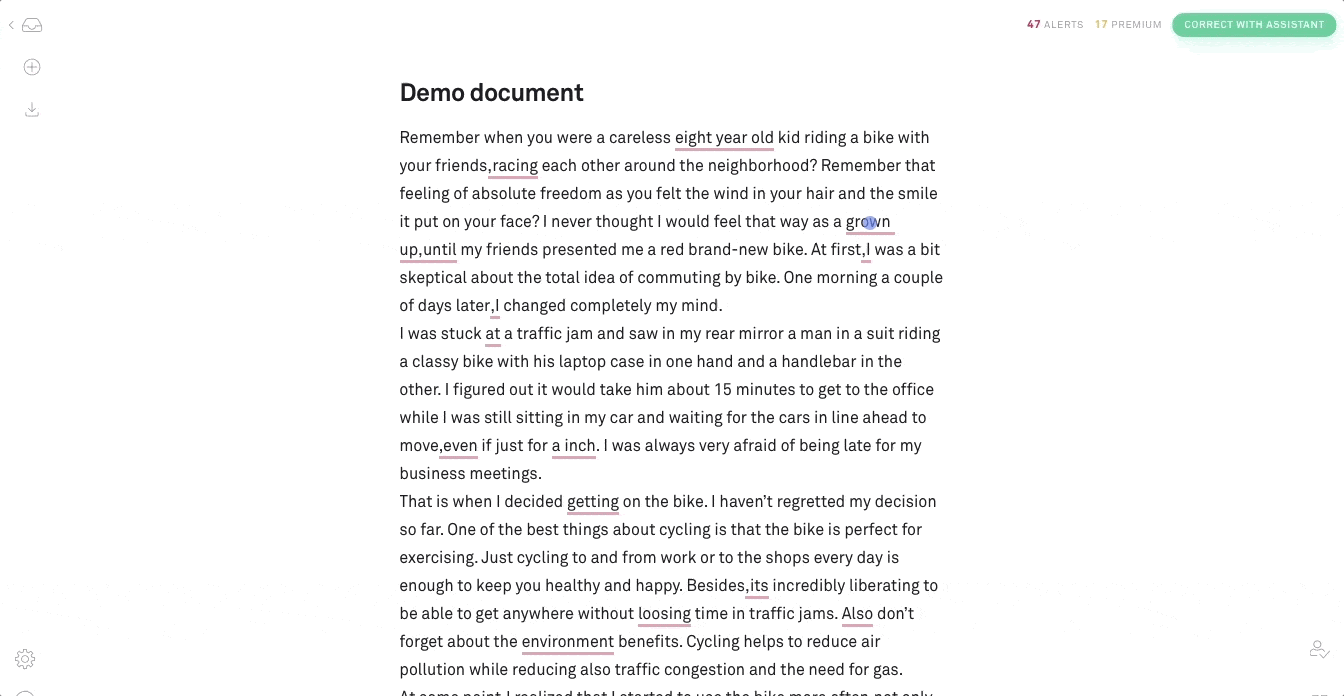 Gif of a hotspot within the Grammarly app