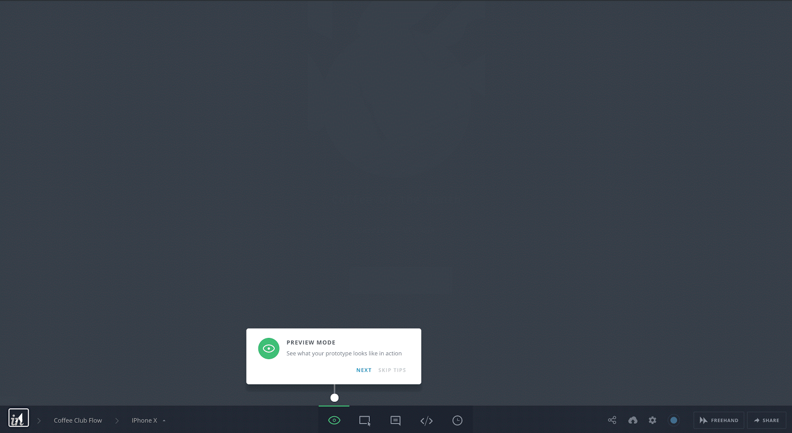 this is a gif image of design tool invision's user onboarding product tour that shows a series of tooltips used to introduce new users to a toolbar. this is a good example of using the right ui pattern for toolbar onboarding