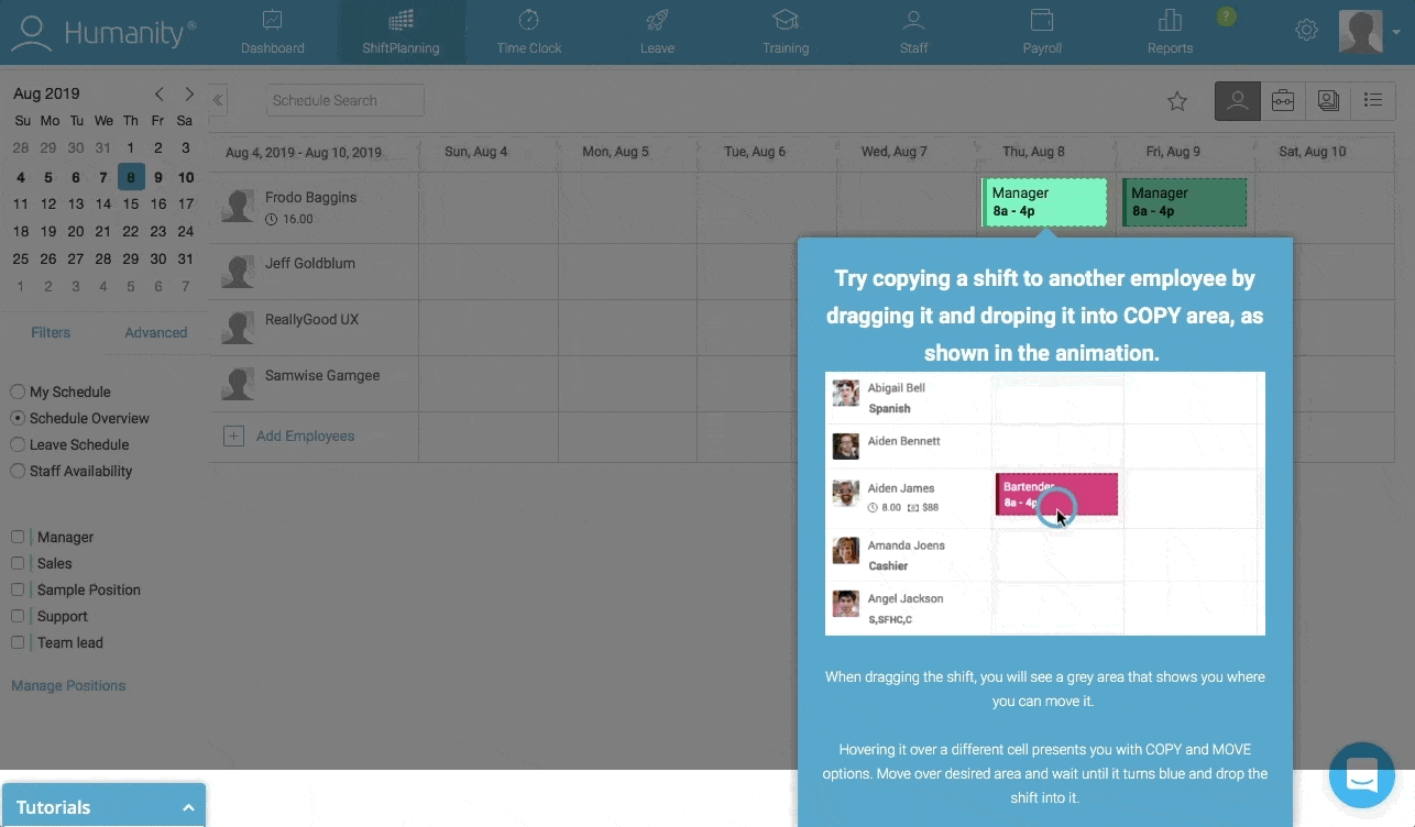 employee management platform dashboard walkthrough tooltip with embedded gif