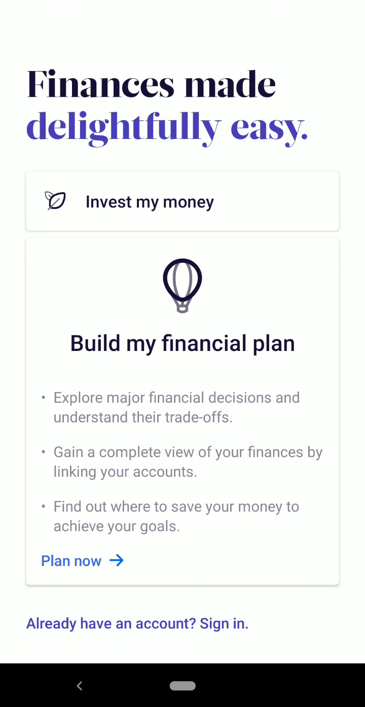 wealthfront user onboarding personalized finance recommendations