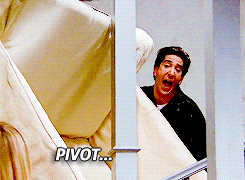 This is a gif of the Friends episode where they are moving a couch and Ross yells pivot. This gif is about pivoting.