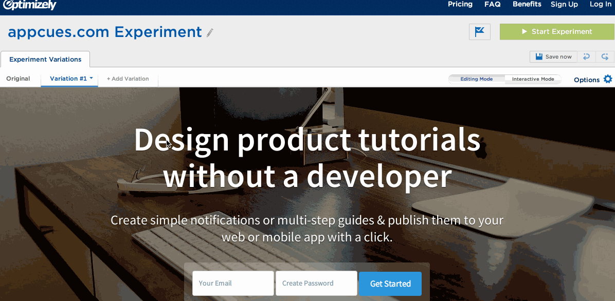 Optimizely's user onboarding wow moment