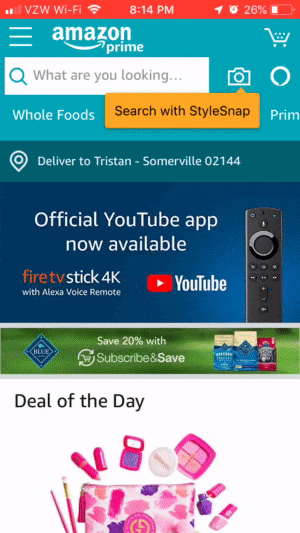 Example of a mobile app tooltip feature prompt from Amazon's mobile app