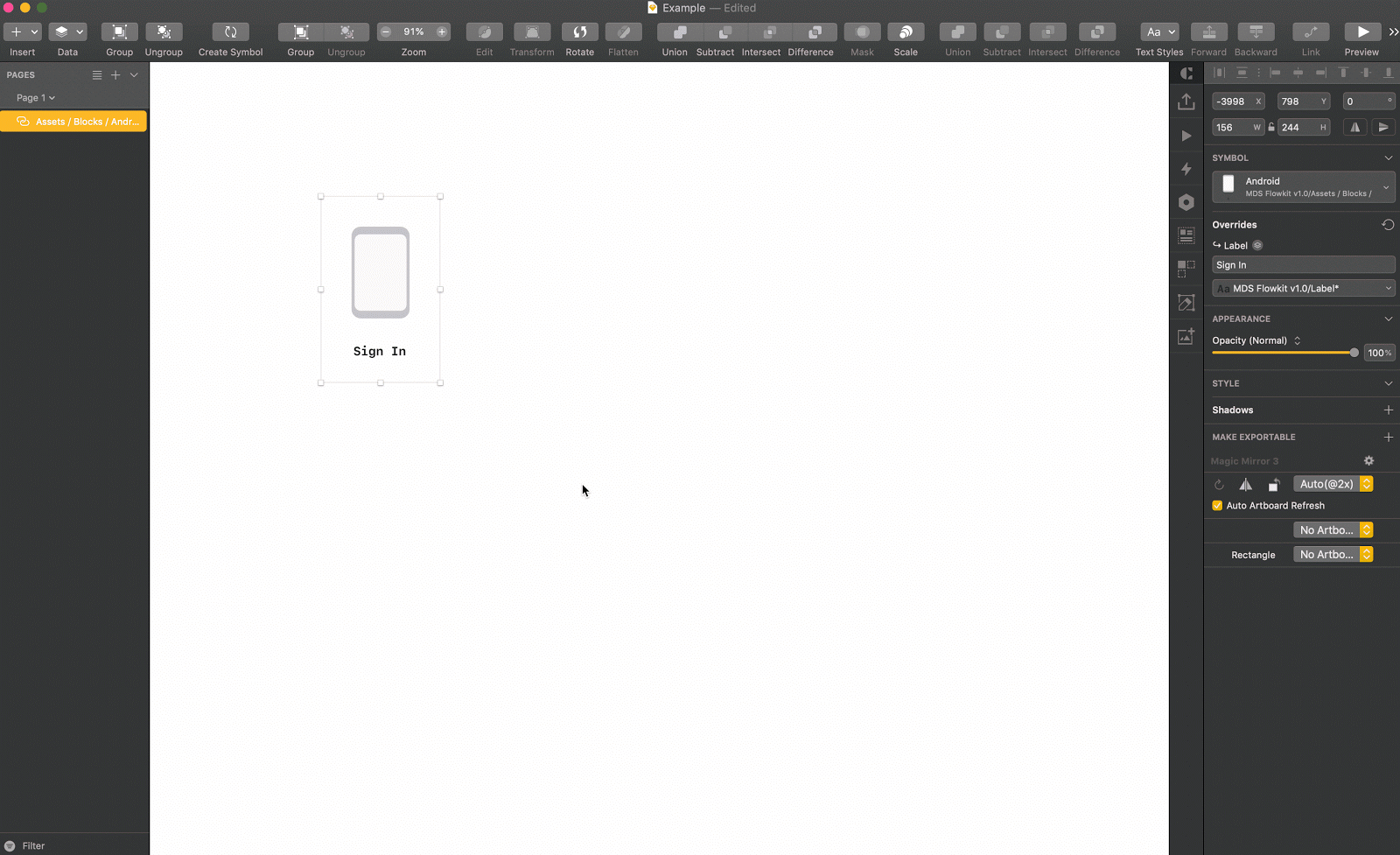 This is a gif image of flowkit elements being inserted through sketch runner. This is a visual of a ux designer at work.