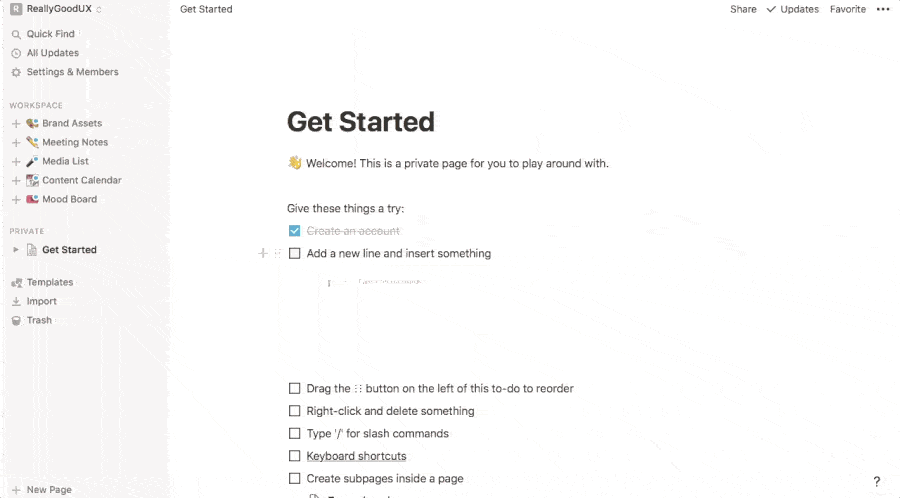 notion user onboarding experience get started document
