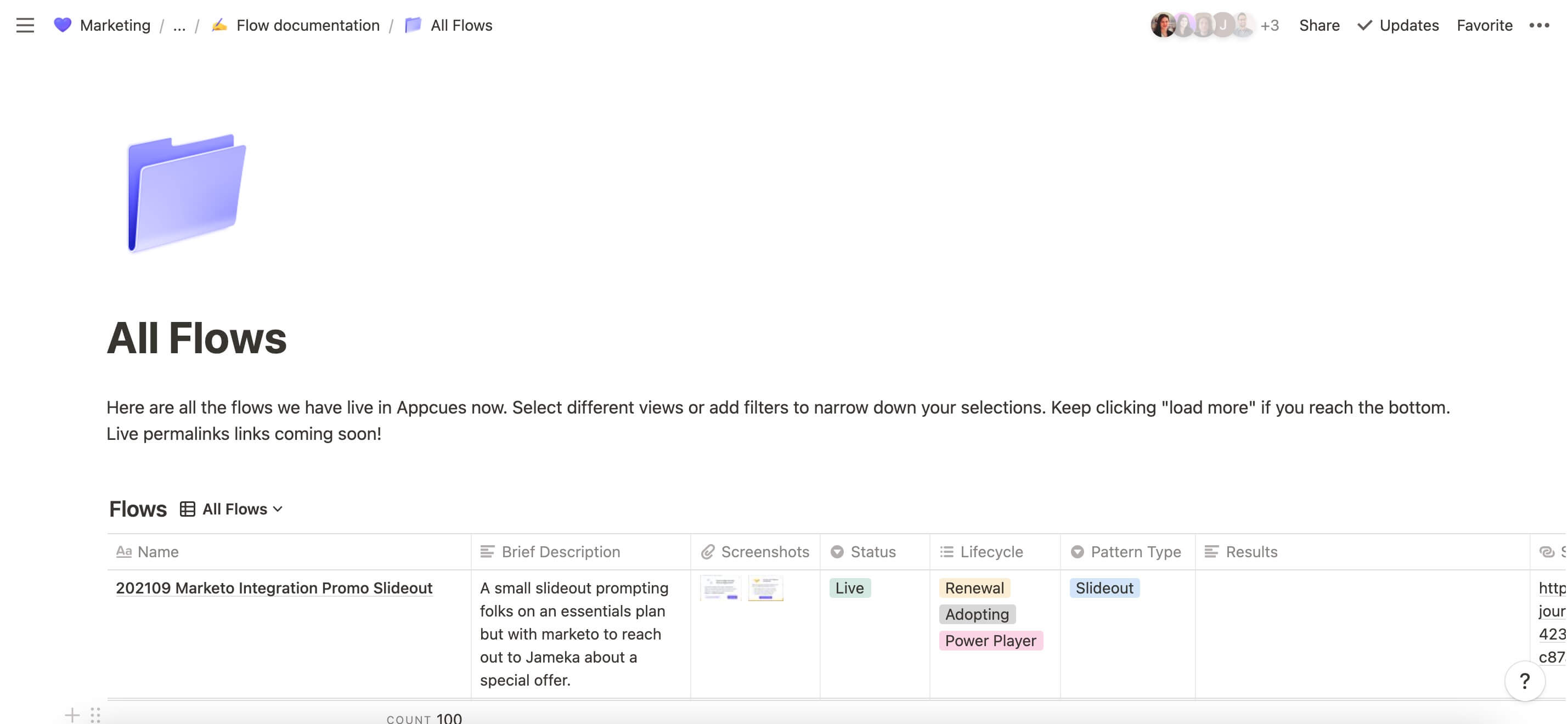 notion table showing the flow archive