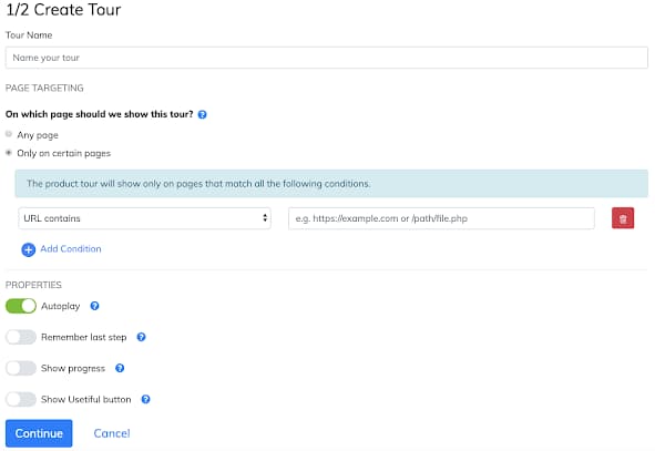 screen grab of usetiful product tour tool