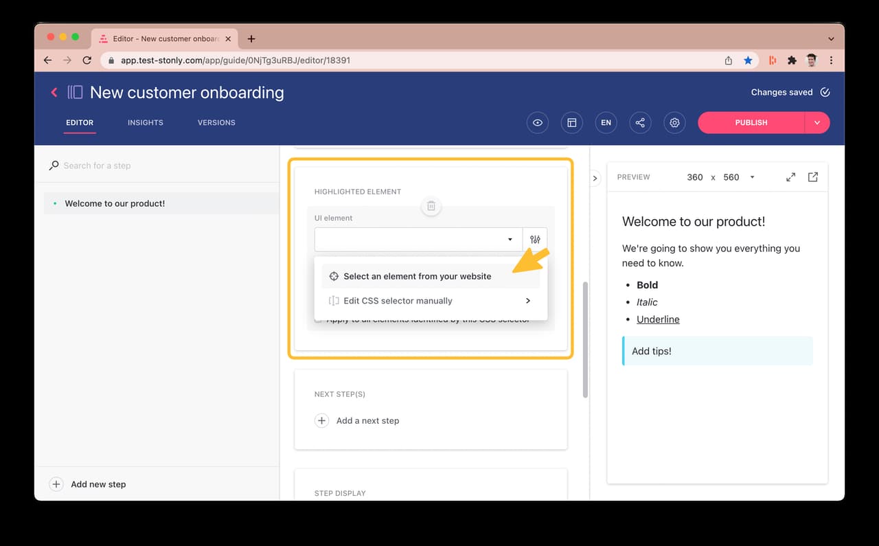 screengrab of stonly customer onboarding tool