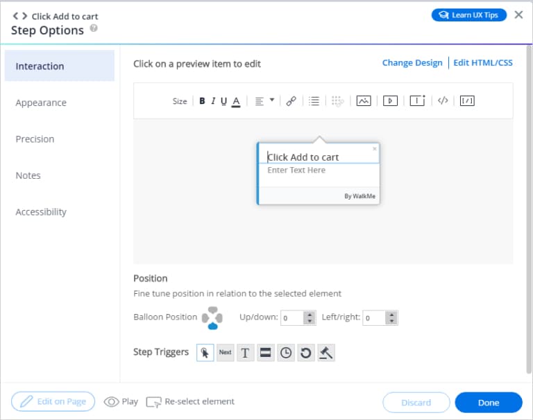 screen grab of walkme product tour editor