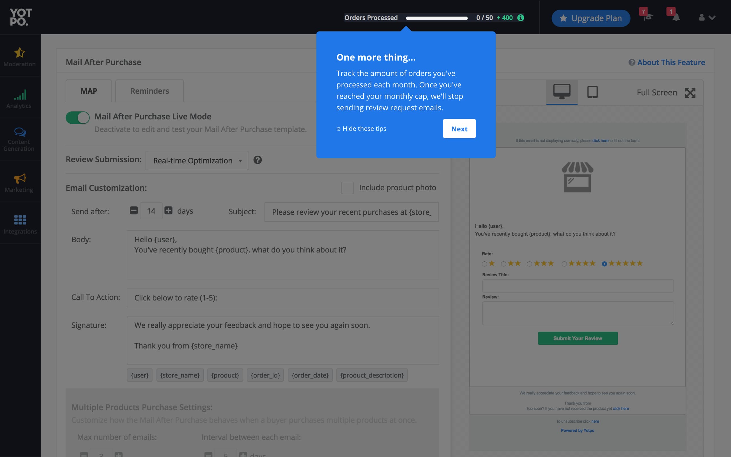 screengrab of yotpo tooltips
