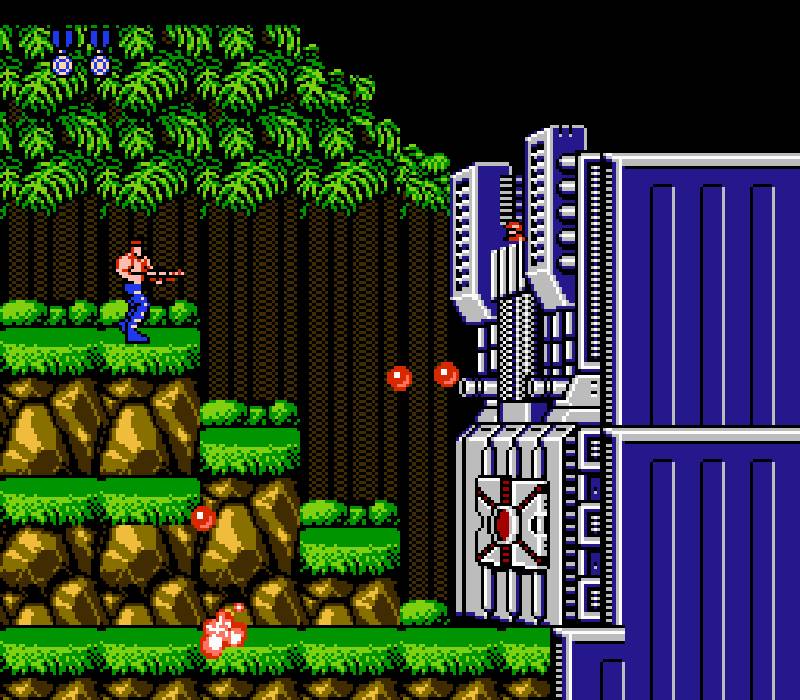 This is a screenshot of Contra Nintendo NES gameplay. This is an example of a classic 1980s nintendo game that was difficult to play and was not designed for beginners.