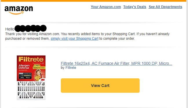 amazon abandoned cart email