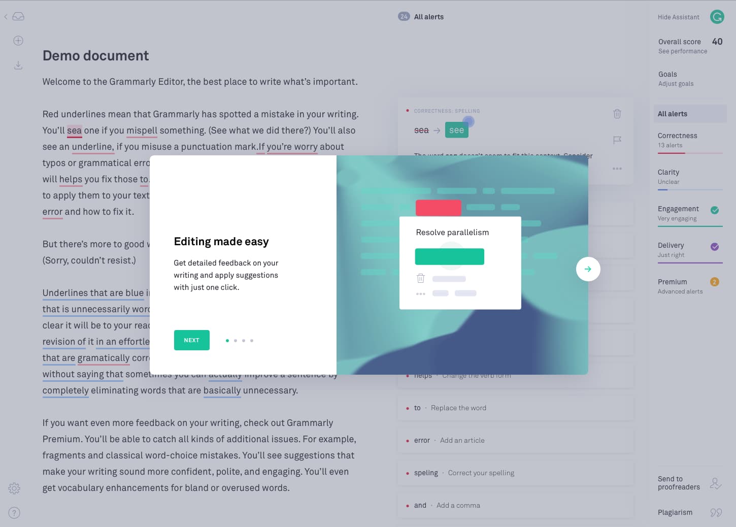 modal windows Grammarly