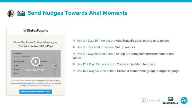statuspage nudges towards aha moments