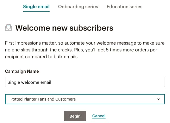 MailChimp automated welcome emails