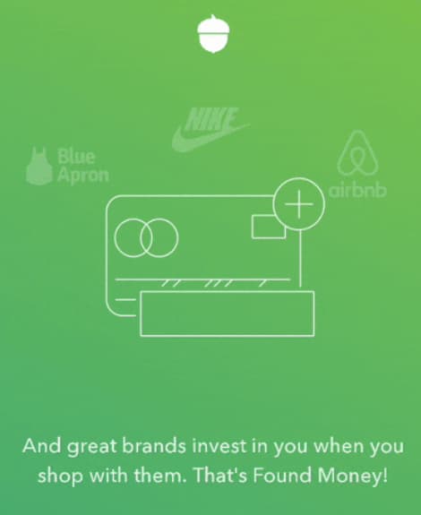 Welcome page from Acorns