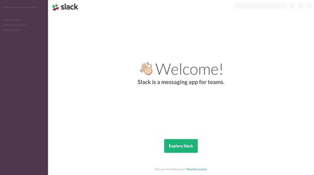 Welcome page from Slack