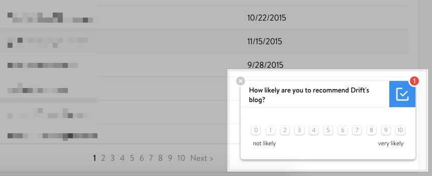 drift blog satisfaction nps survey slideout