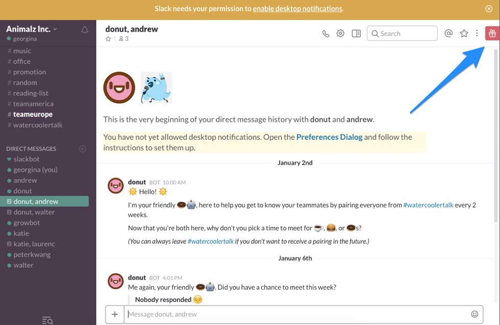 slack product update gift icon old version of slack