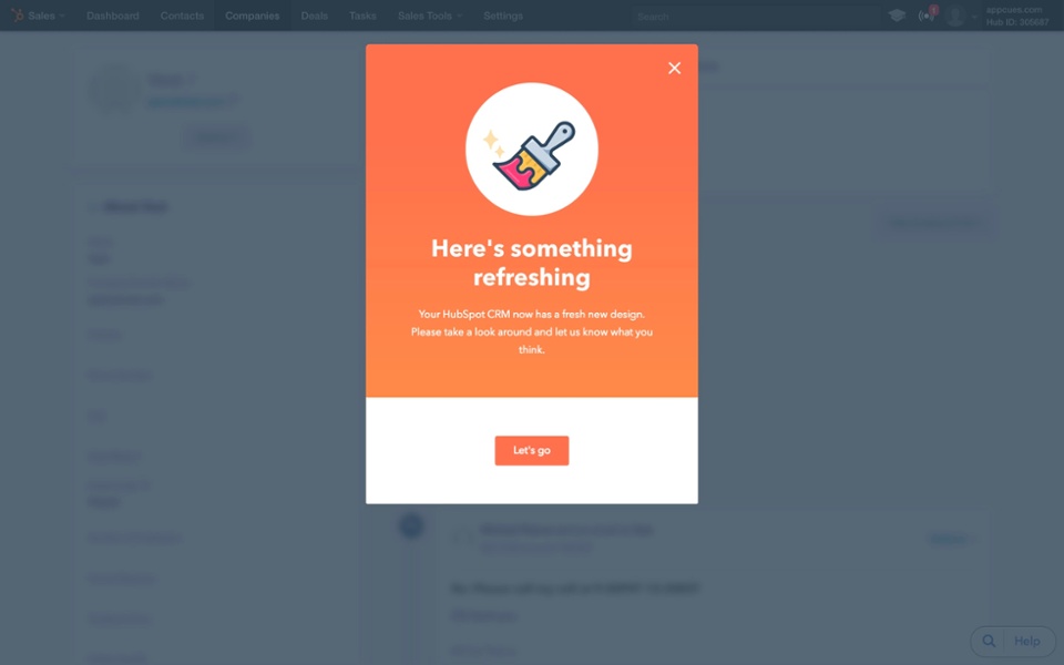 HubSpot new product launch modal window