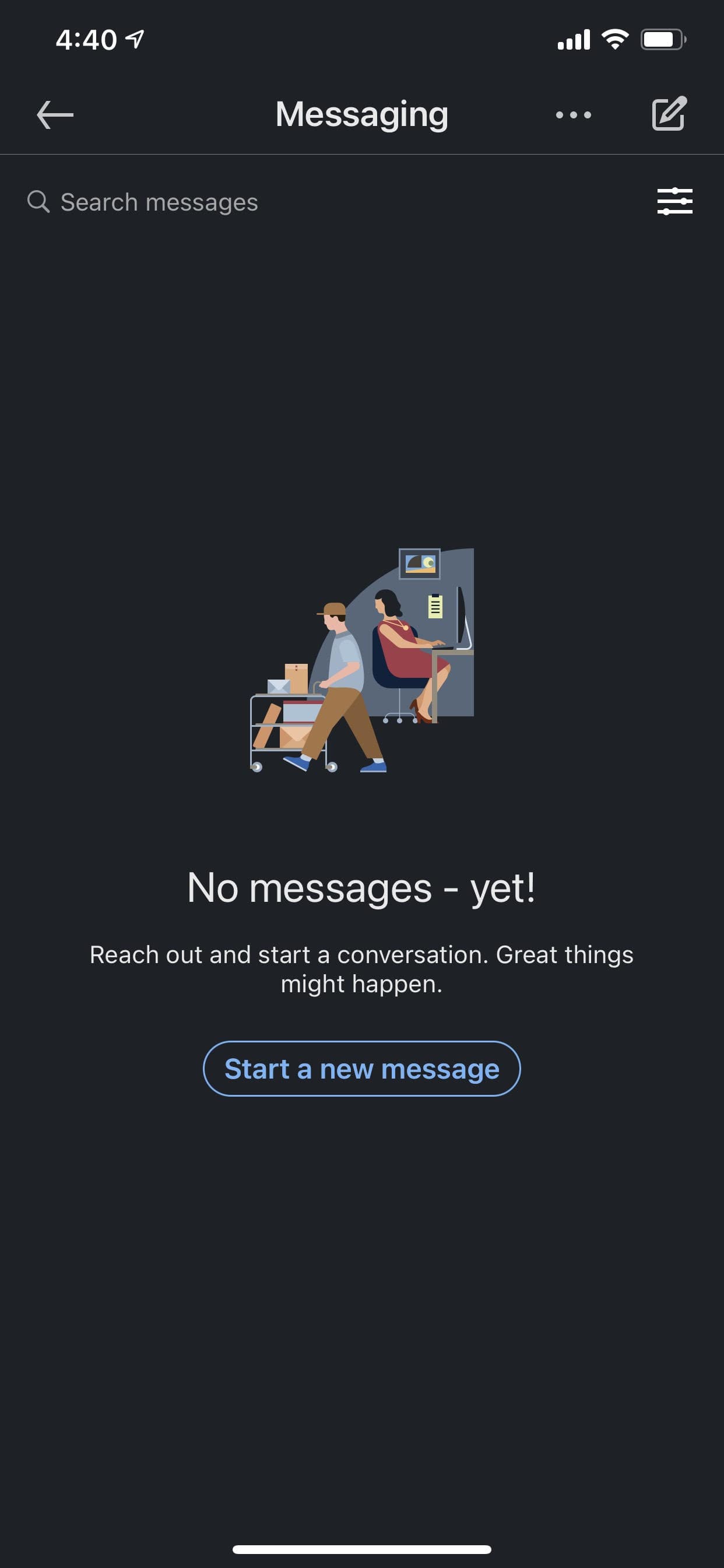 screen grab of empty linkedin inbox
