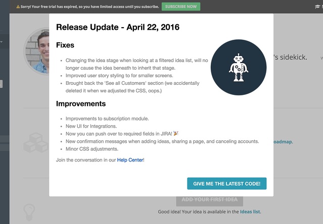 prodpad new feature release