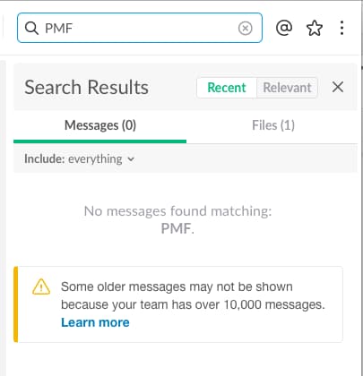 slack search results message limit example