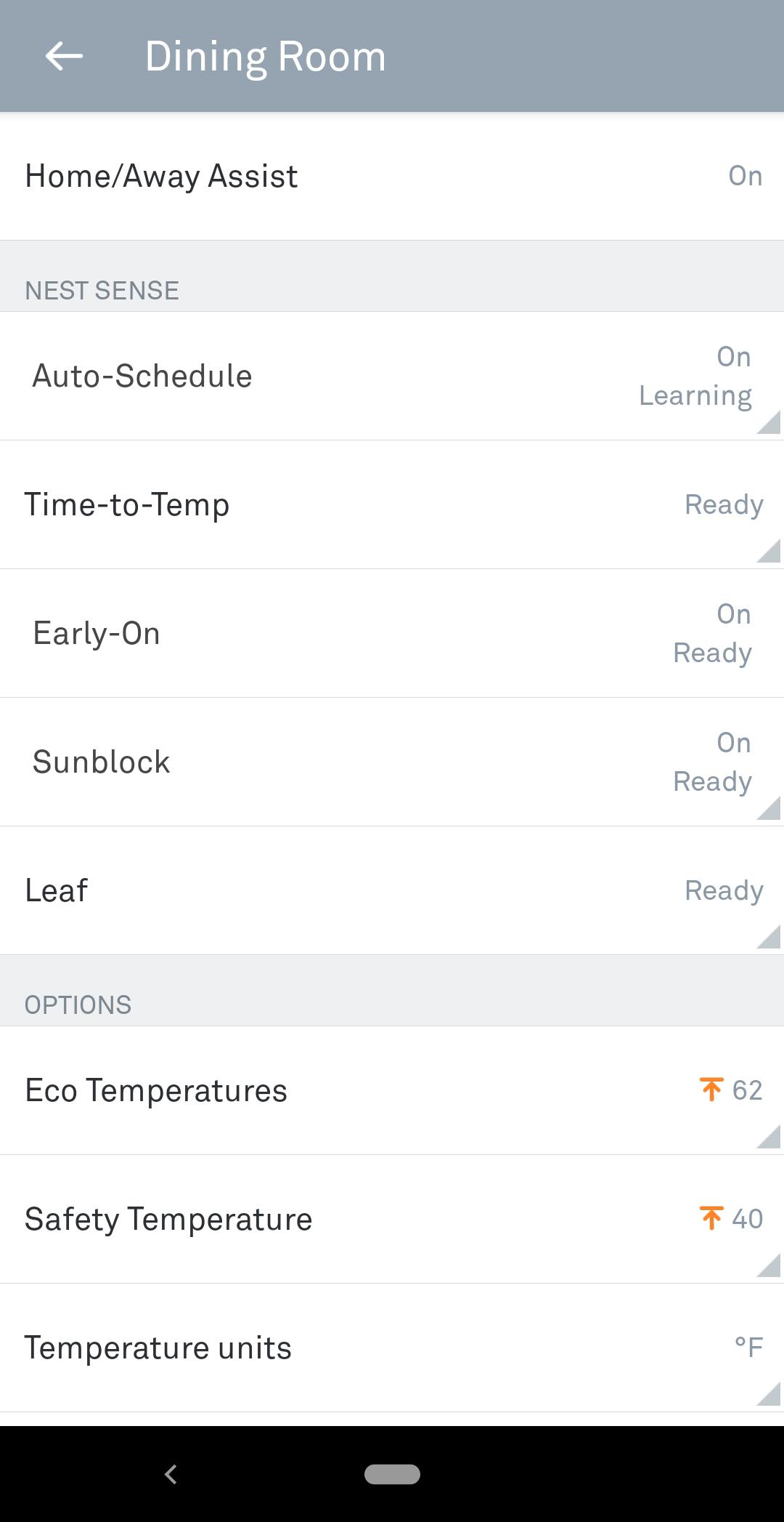 nest mobile app temperature settings