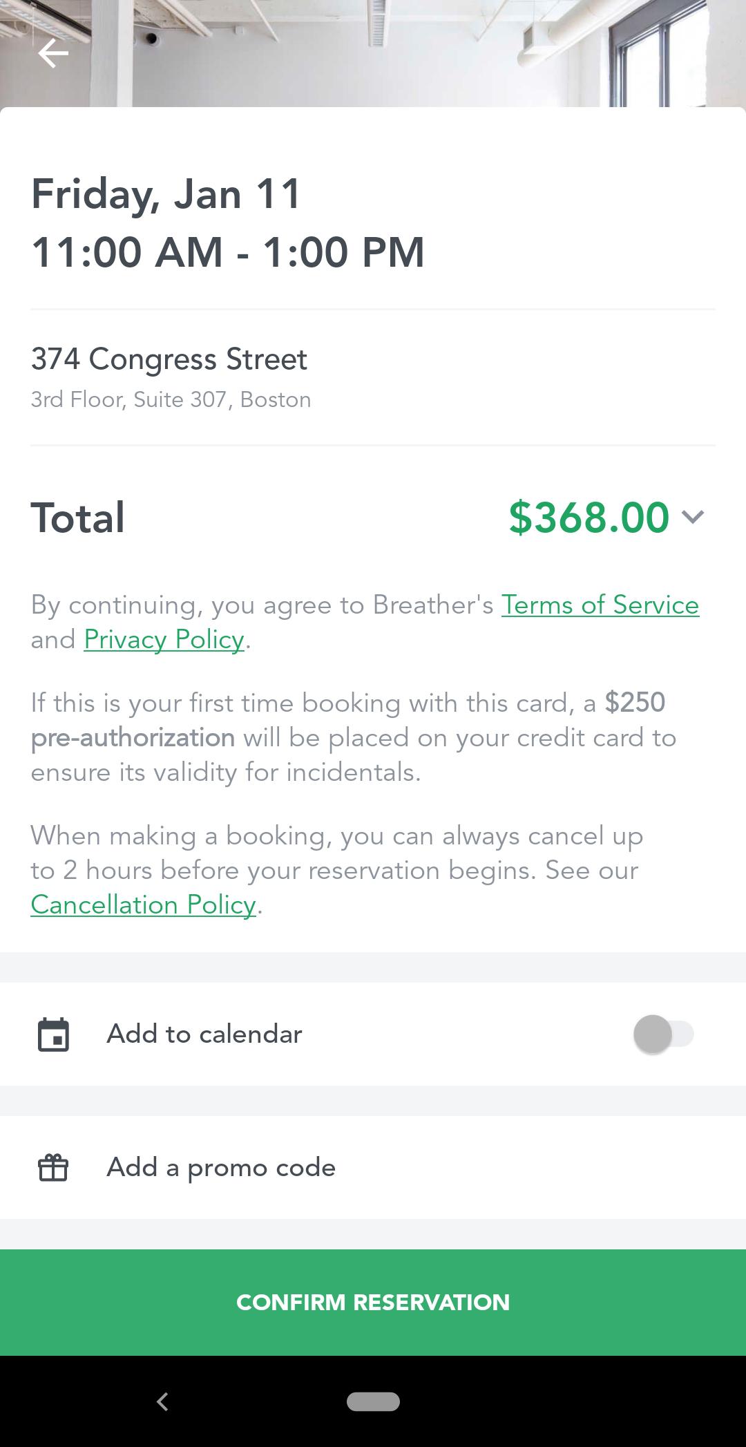 breather office space rental reservation