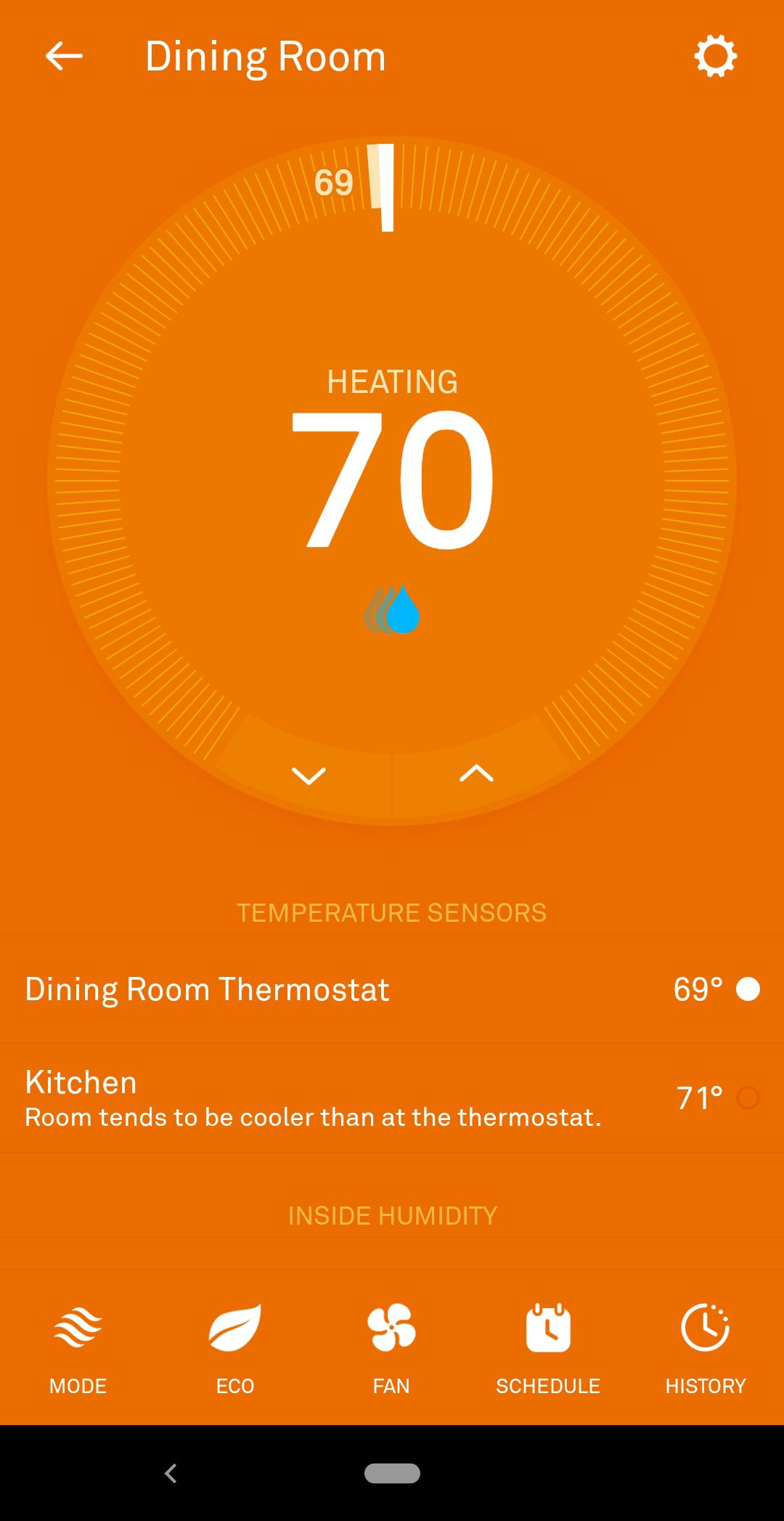 nest mobile app temperature setting dining room