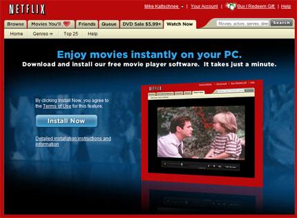 screen grab of netflix's original browser-based "watch now" feature