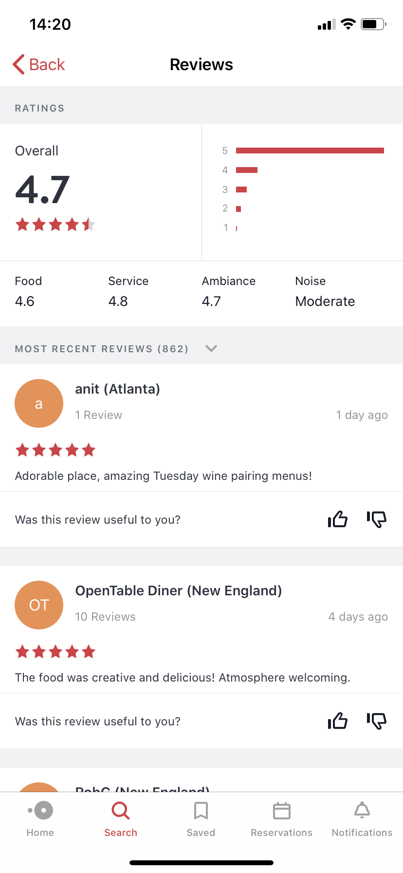opentable restaurant star user reviews