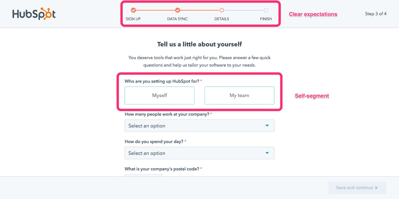 SaaS onboarding example from HubSpot