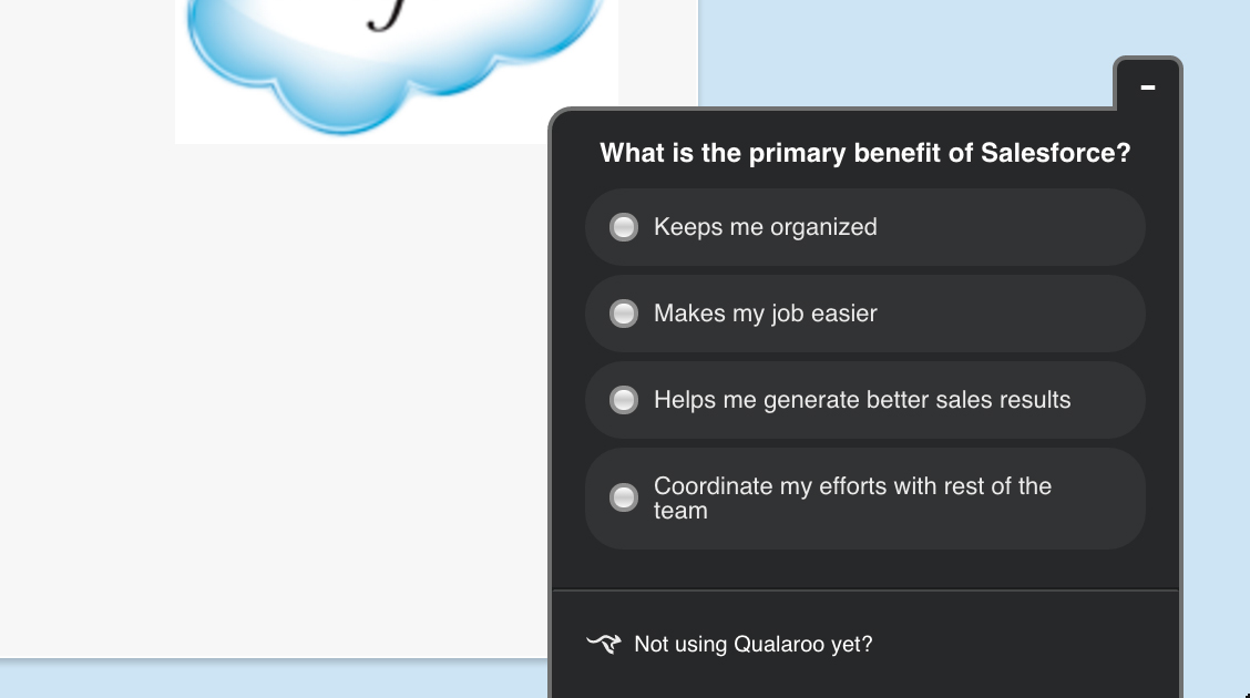 Salesforce multiple choice survey on product benefit