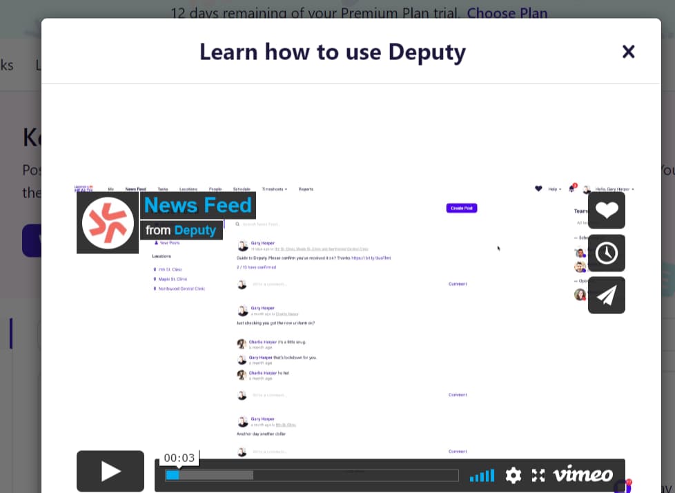SaaS onboarding example from Deputy