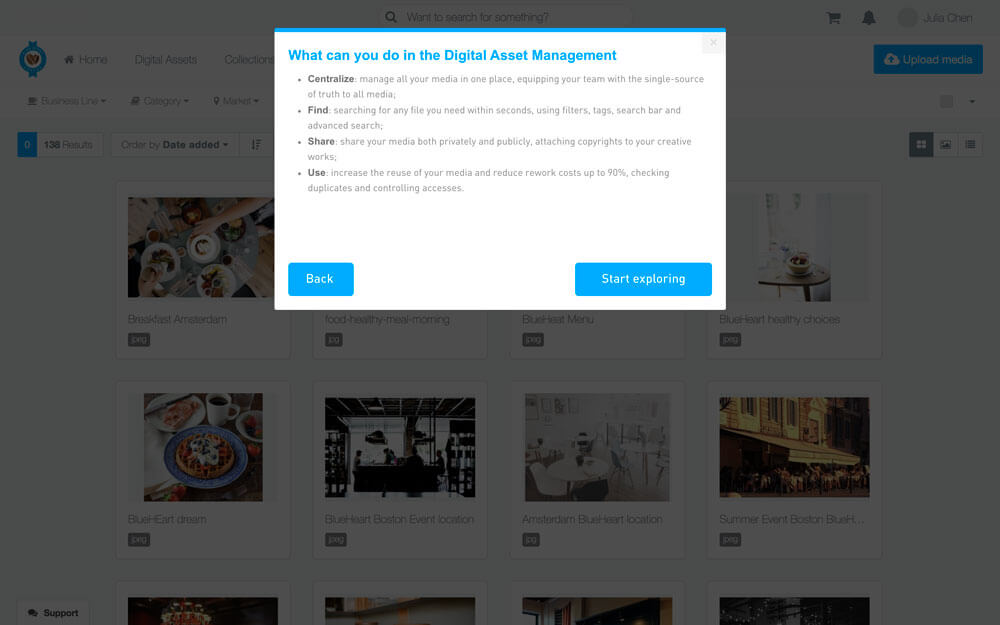 Bynder informational hotspot with tips on how to use Bynder
