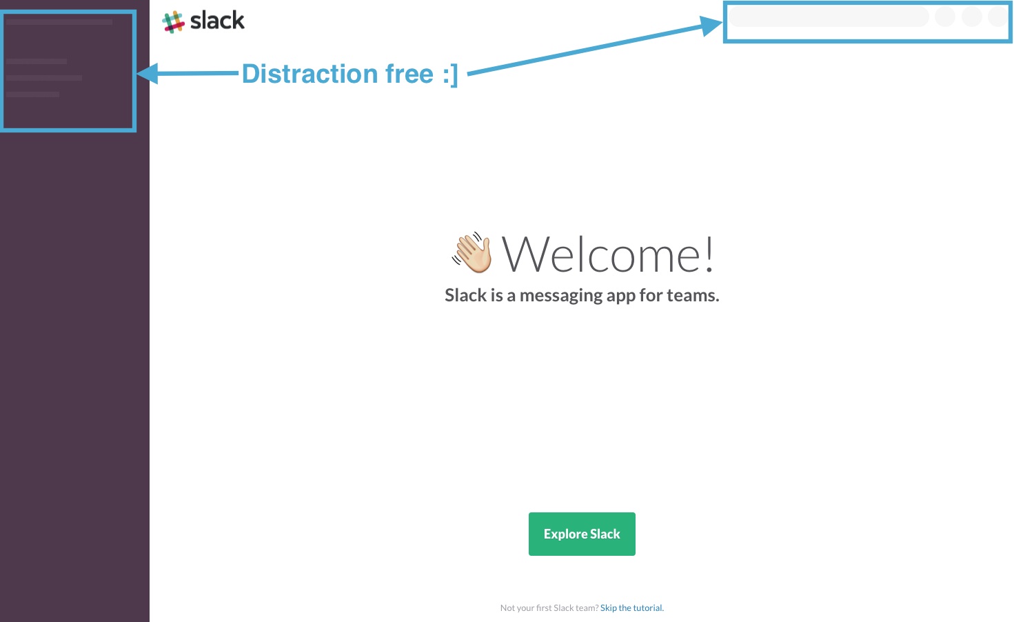 Slack new user onboarding welcome screen UX