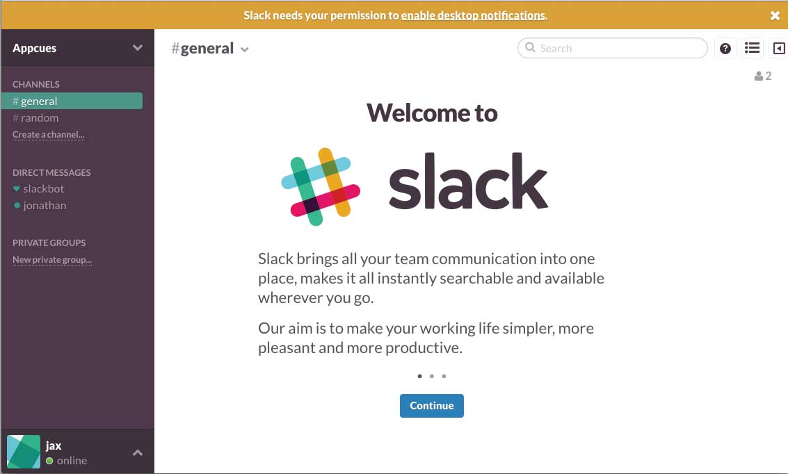 Slack old onboarding welcome screen desktop notification request