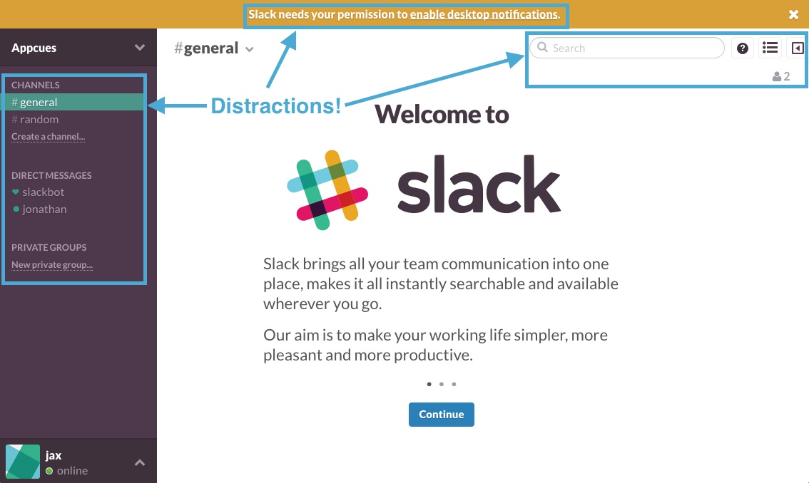 Slack old user onboarding welcome screen UX
