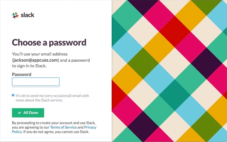 Slack's old onboarding password step
