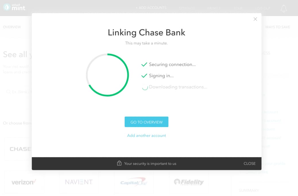 Even Mint's loading screens tell you what they're doing