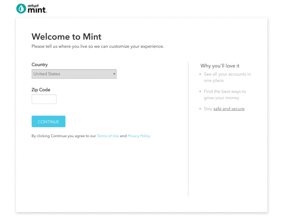 Mint's user onboarding flow explains what it is doing to keep users motivated