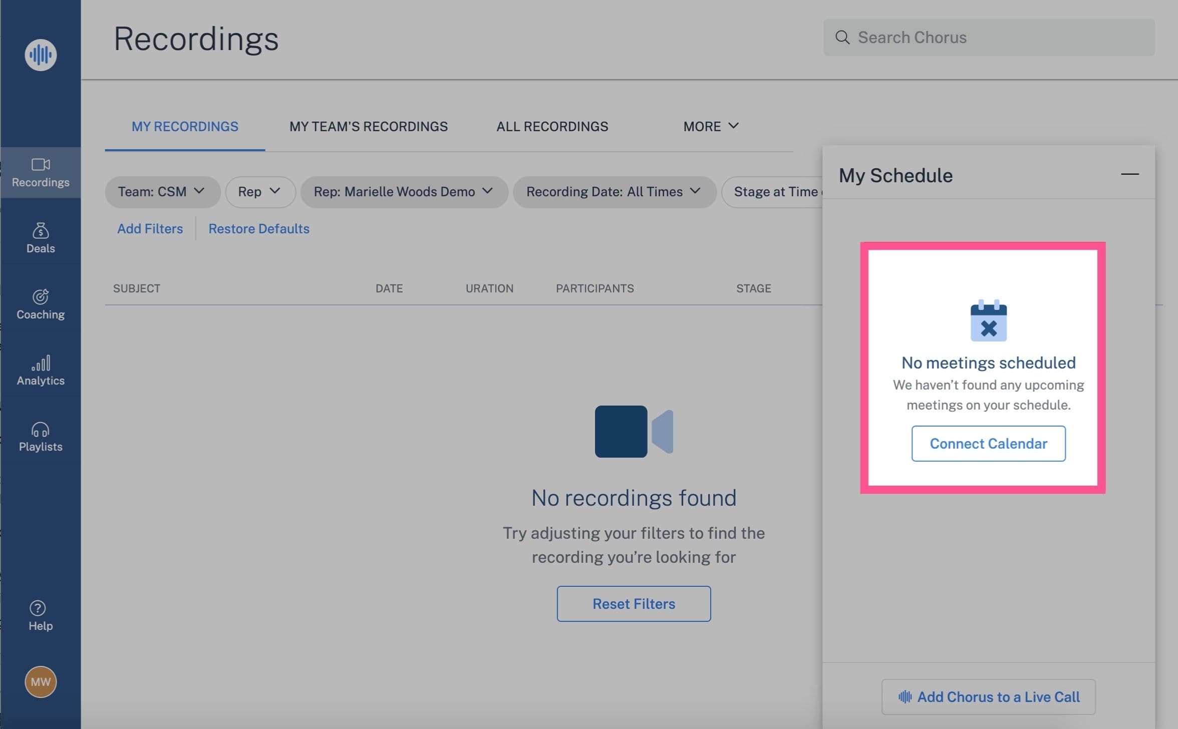 Chorus' user onboarding flow sticks to the basics