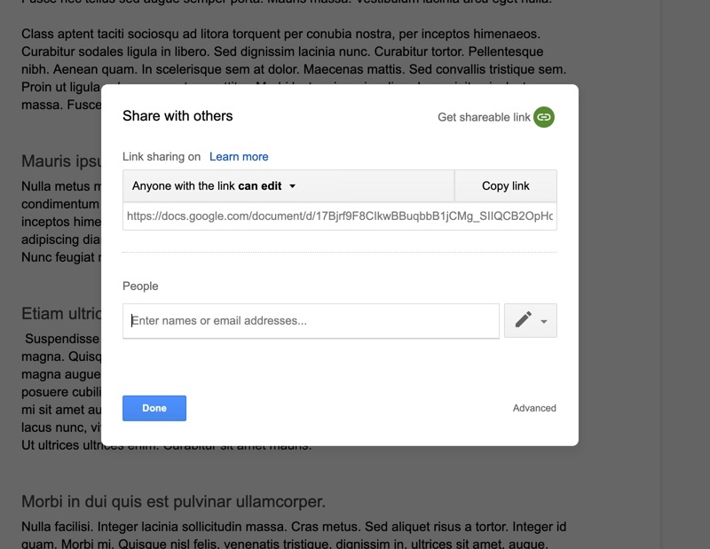 google docs share with others link sharing popup modal