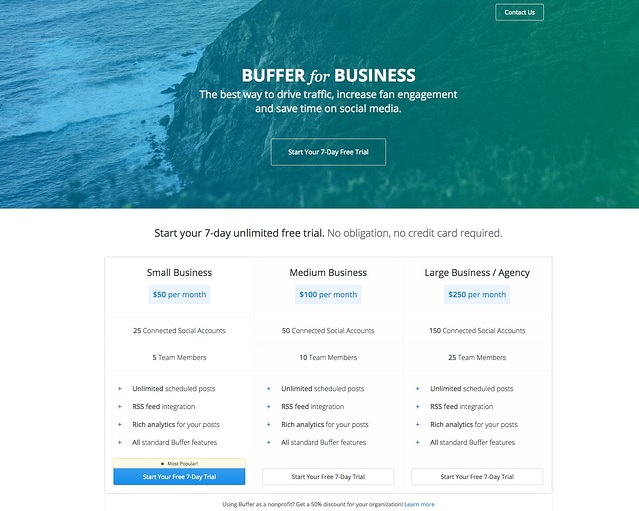 Buffer for business pricing page