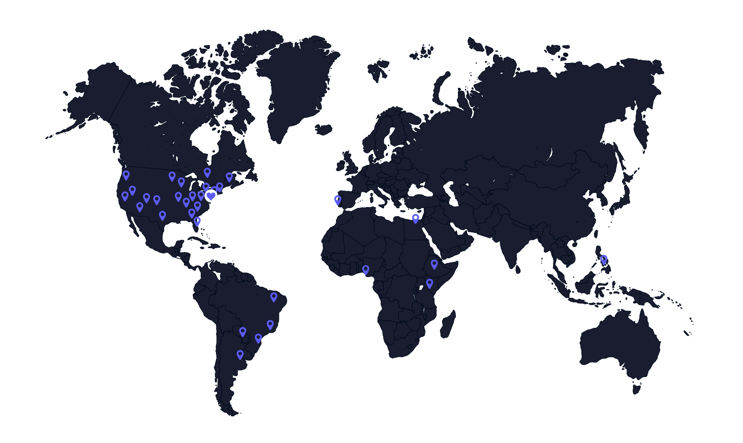 Map of all of the countries our customers are from
