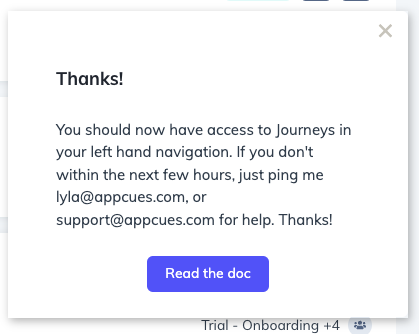 Screenshot of Appcues confirmation step