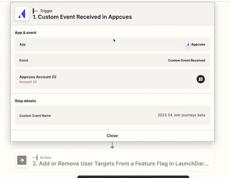 Screenshot of Appcues event triggering