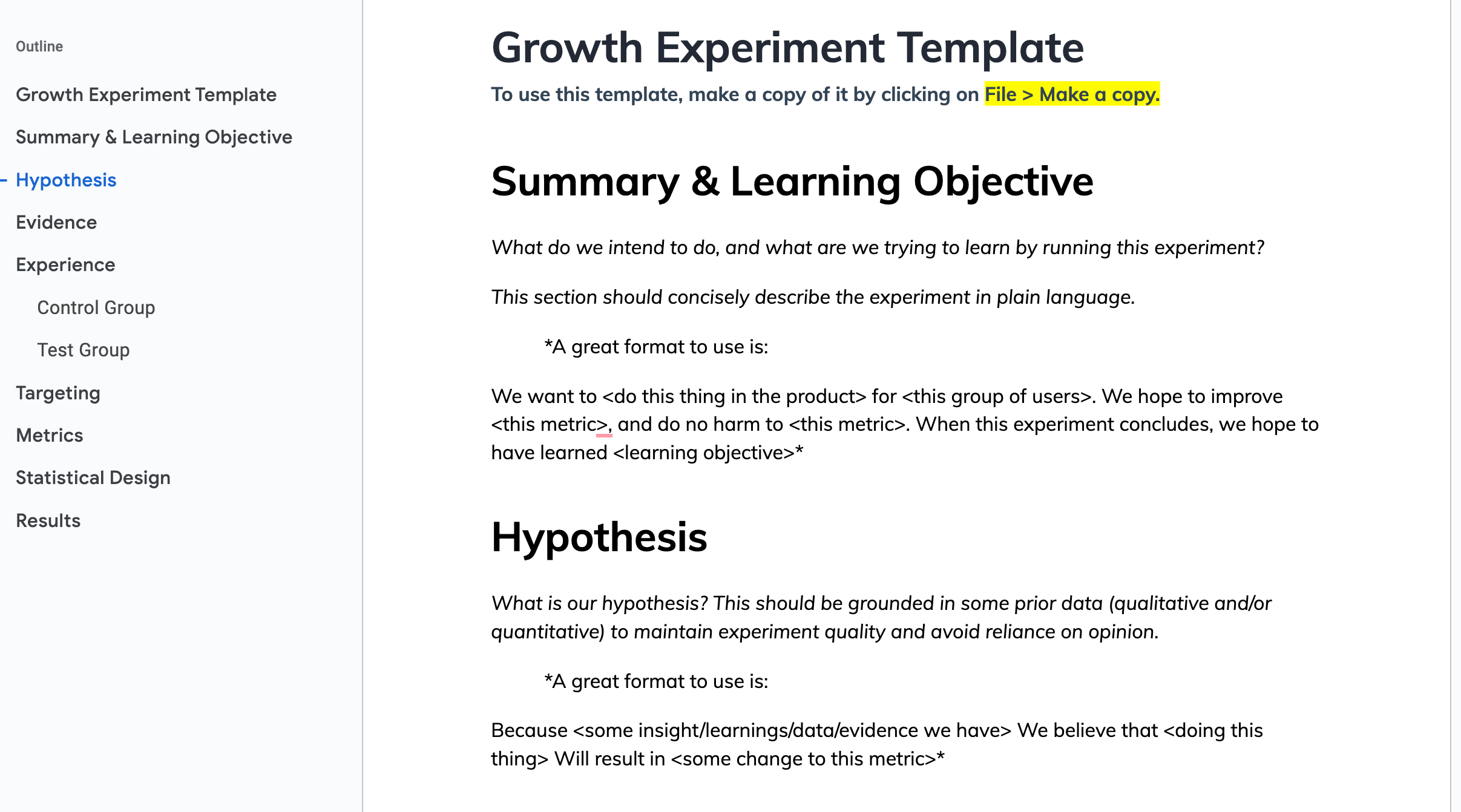 Growth experiment template