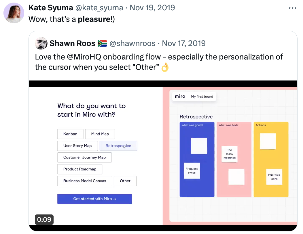 Screenshot of Miro's personalized onboarding flow